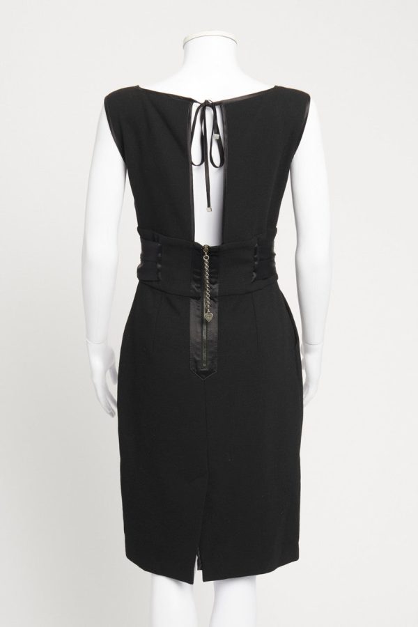 Black Wool Ribbon Sash Preowned Knee Length Dress Supply