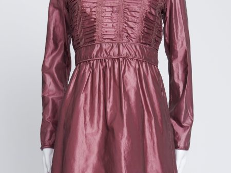 Plum Long Sleeved Mini Dress With Zip Detailing For Sale