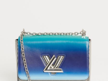 2019 Gradient Blue Green And Striped Leather Preowned Twist MM Flap Bag Online now