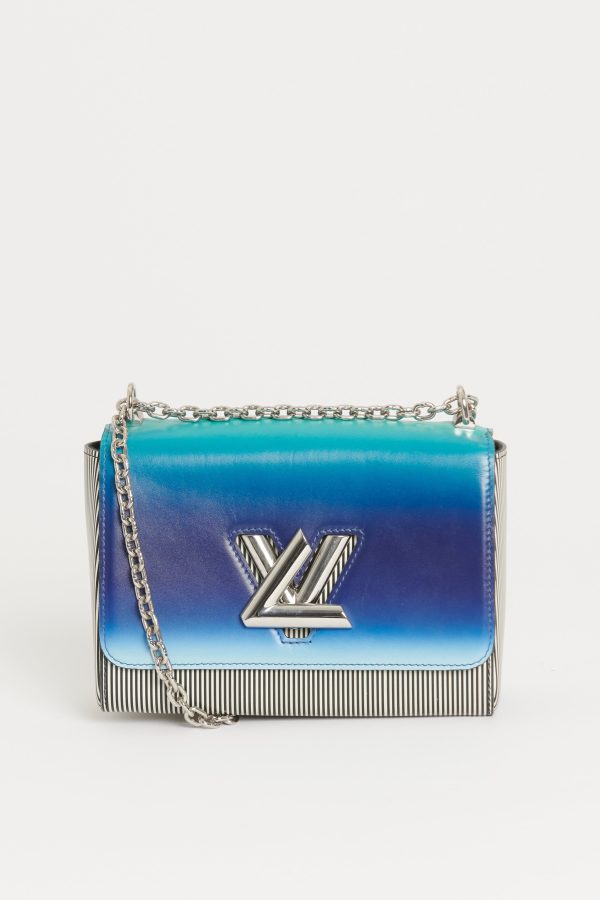 2019 Gradient Blue Green And Striped Leather Preowned Twist MM Flap Bag Online now