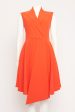 Red Notched Lapel Asymmetrical Preowned Dress For Discount