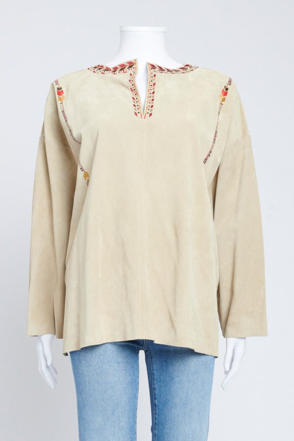 Sand Embroidered Suede Top Online Hot Sale