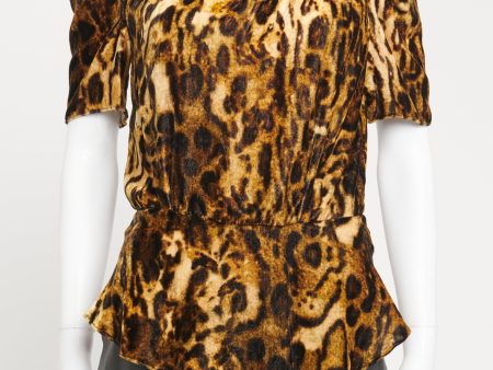 Velvet Leopard Print Preowned Peplum Top on Sale