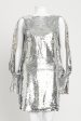 Silver Sequin Cut-Out Balloon Sleeve Preowned Mini Dress Online