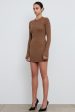 Brown Ribbed Long Sleeve Dress Mini For Discount