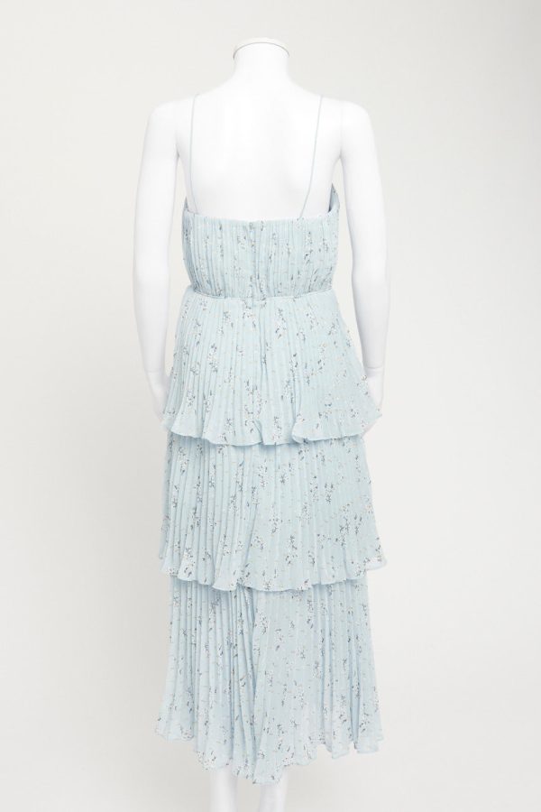 Blue Pleated Tiered Dress Supply