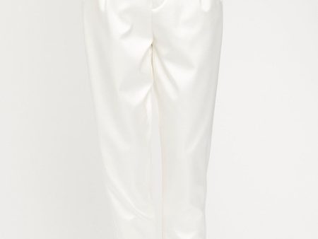 White Silk Blend Straight Leg Preowned Trousers Discount