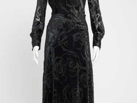 2012 Black Rayon Blend Preowned Devore Maxi Dress Supply