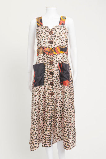 Leopard Print Silk Preowned Midi Dress Hot on Sale