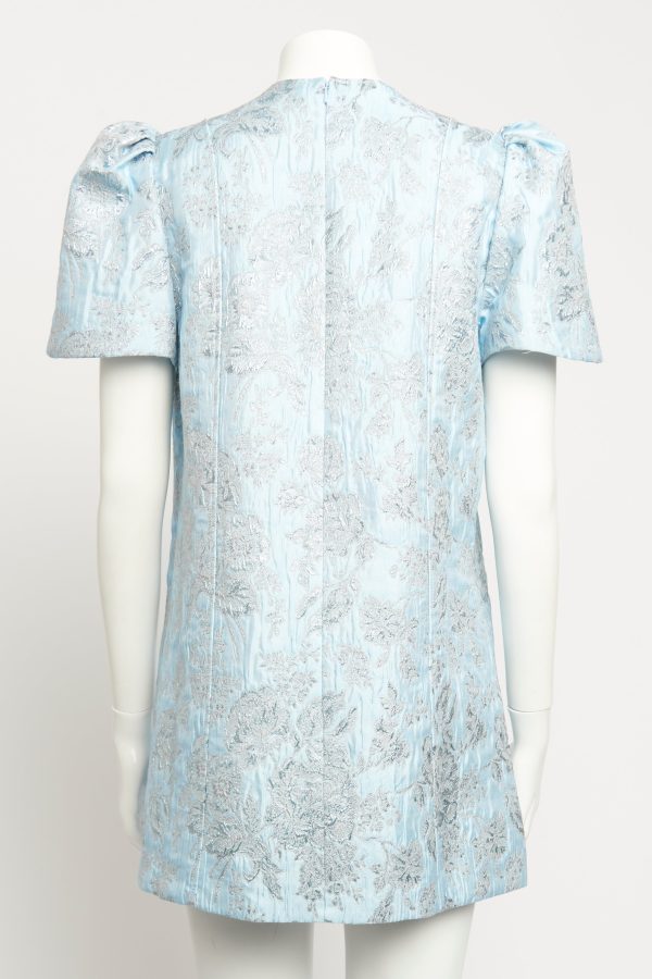 Blue  I ll Get You, My Pretty  Metallic Floral-brocade Preowned Mini Dress Discount