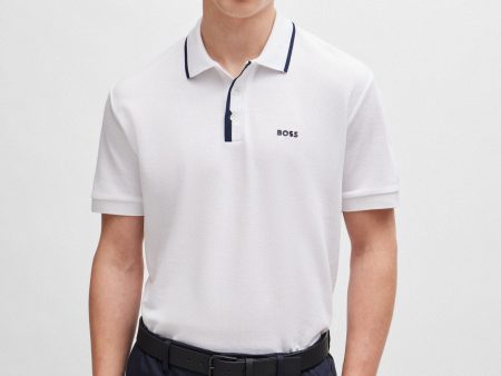 Boss Honeycomb-Cotton Polo Shirt With Contrast Logo - Men on Sale