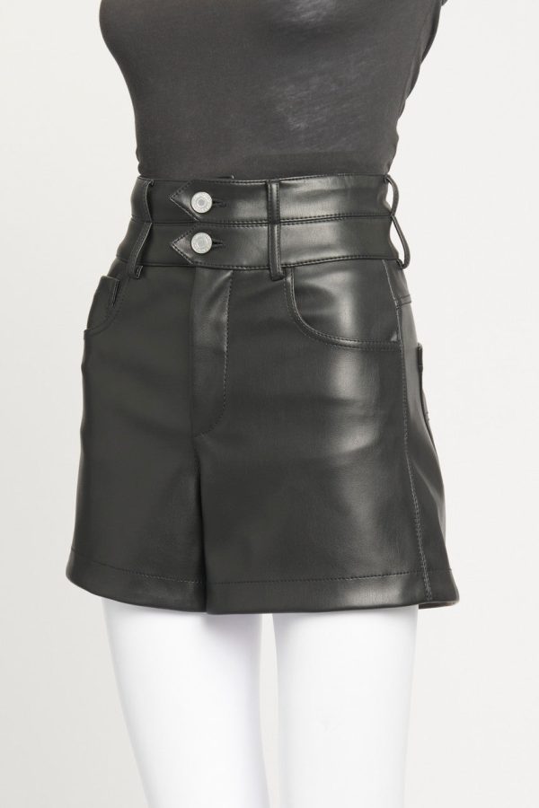 Black Leather Look High Waisted Preowned Short Fashion