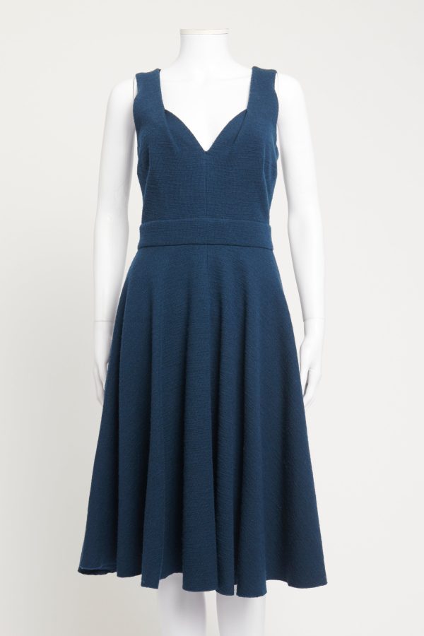 Blue Textured Preowned Midi Dress Discount