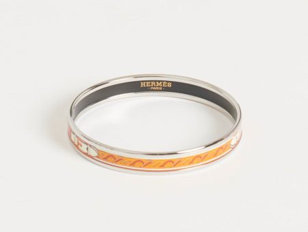 Enamel & Silver Tone Mixed Metal Orange Belt Buckle Print Preowned Bangle Online Hot Sale