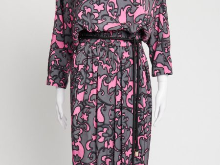 Pink and Grey Printed Jersey Midi Dress on Sale