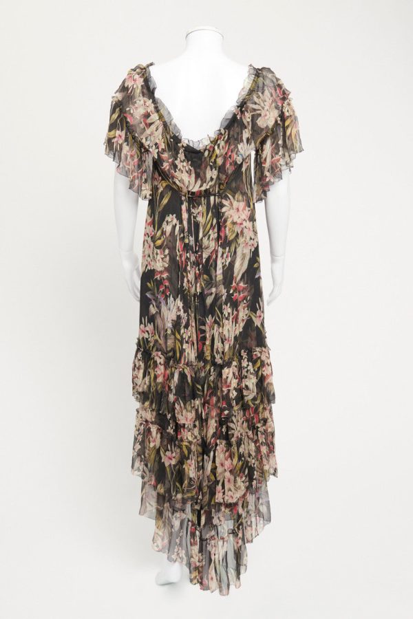 Multicolour Floral Off-The-Shoulder Georgette Preowned Midi Dress Online