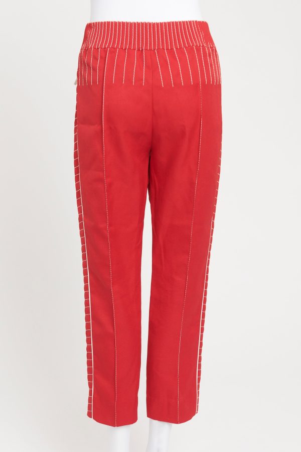 Red Polyester Preowned Straight Leg Trousers Supply