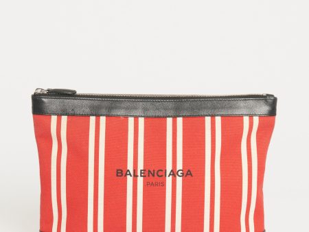 Red Cotton Preowned Striped Logo Clutch Bag Online Hot Sale