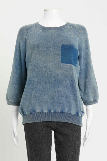 Blue Ribbed Cotton Shadow Pocket Preowned Jumper on Sale