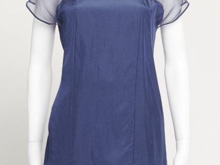 2010 Blue Silk Preowned Blouse with Mesh Detail For Cheap