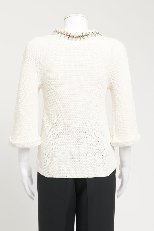 2016 Cream Preowned Embellished Knit Top on Sale