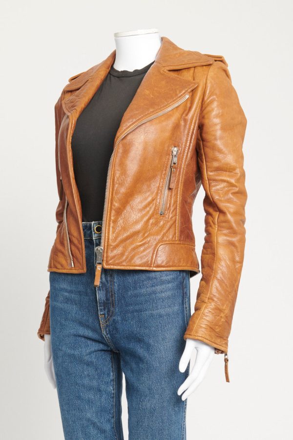 2009 Brown Leather Preowned Jacket on Sale