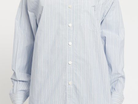 Blue Cotton Preowned Embroidered Shirt For Sale