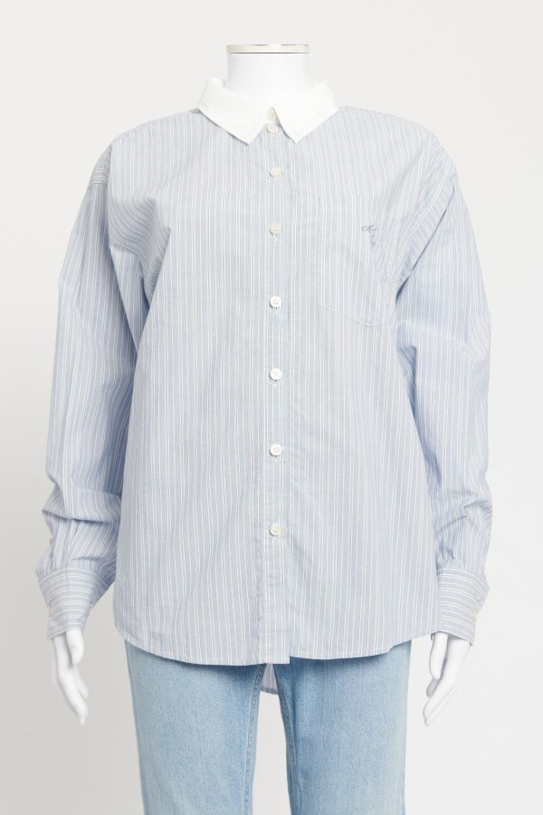 Blue Cotton Preowned Embroidered Shirt For Sale