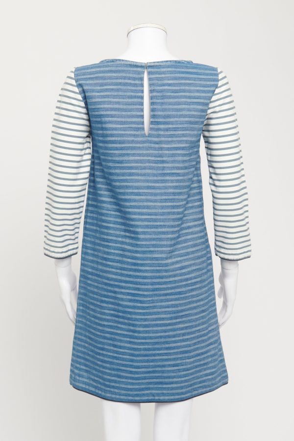 Blue Denim Striped Preowned Shift Dress on Sale