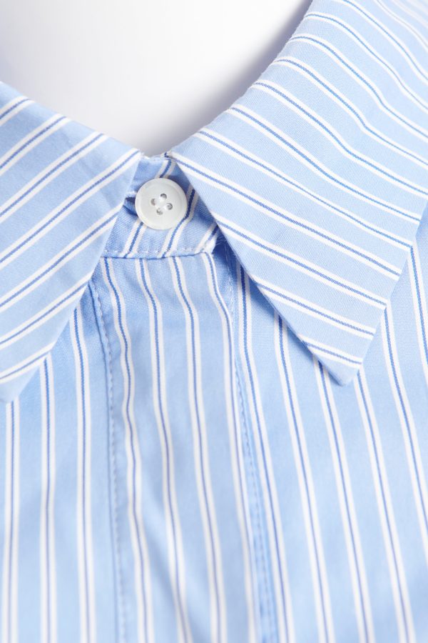 Blue and White Pinstripe Peplum Preowned Shirt For Discount