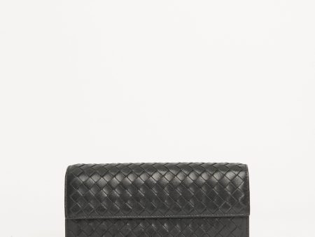 2007 Black Leather Preowned Intrecciato Long Wallet For Sale