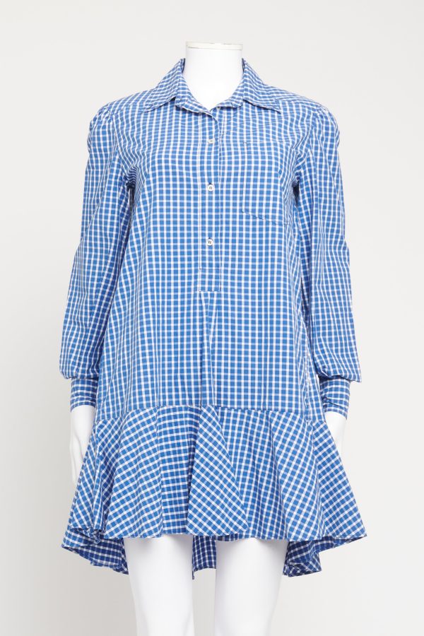 Blue and White Checkered Preowned Shirt Dress Fashion