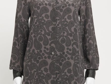 Black and Grey Silk Paisley Preowned Shirt Cheap