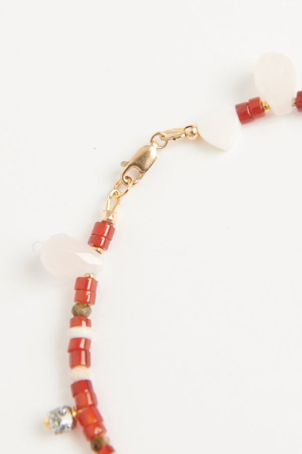 Red agate, tourmaline with pink quartz and vintage diamanté drop anklet Online Hot Sale