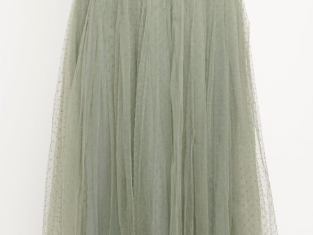 2018 Green Tulle Pleated Preowned Midi Skirt With Velvet Polka Dots For Sale