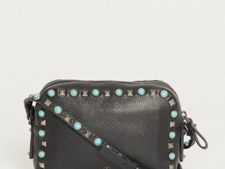 Black Rockstud Leather Preowned Crossbody Bag For Sale