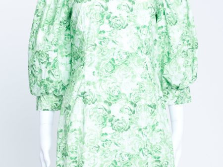 Green Cotton Poplin Floral Mini Dress For Cheap