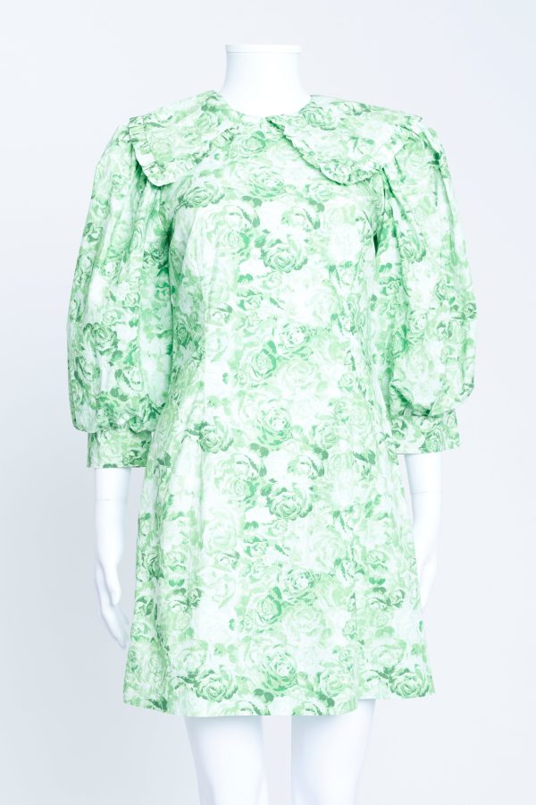 Green Cotton Poplin Floral Mini Dress For Cheap