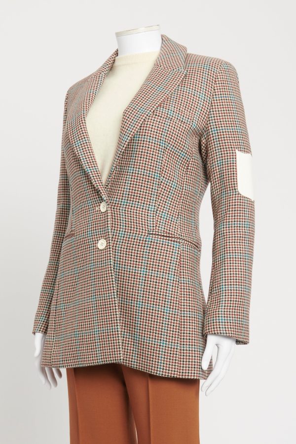 Beige Wool Preowned Houndstooth Single Breasted Blazer Sale