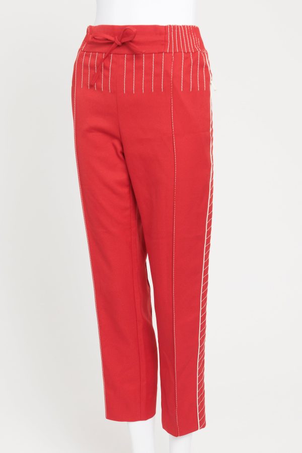 Red Polyester Preowned Straight Leg Trousers Supply