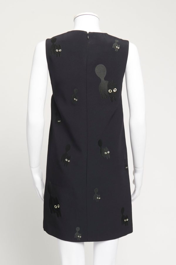 Navy Preowned Shift Dress With Cat Embroidery Online now