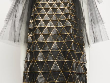 2015 Black Tulle & Lambskin Geometric Preowned Mini Dress With Gold Foil Trim Online Sale