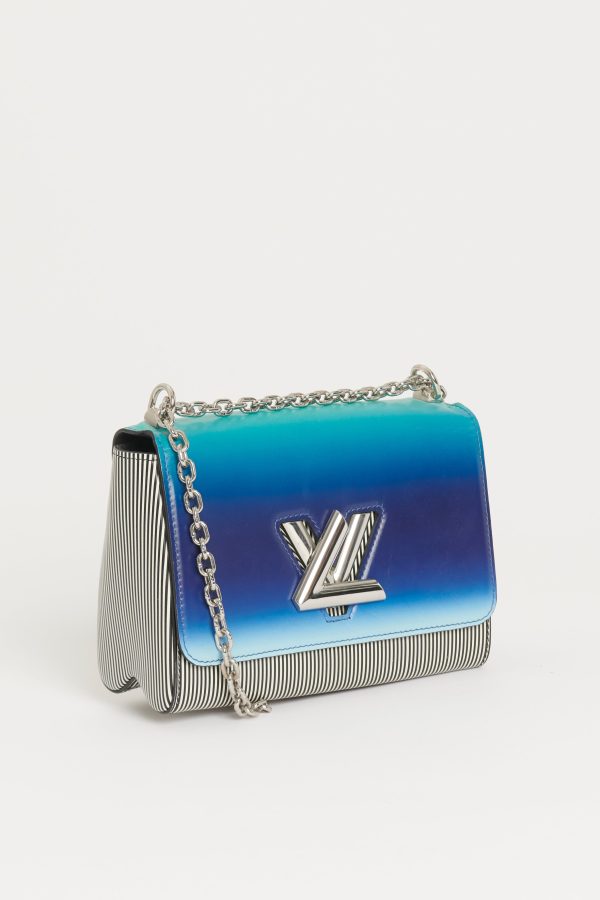 2019 Gradient Blue Green And Striped Leather Preowned Twist MM Flap Bag Online now