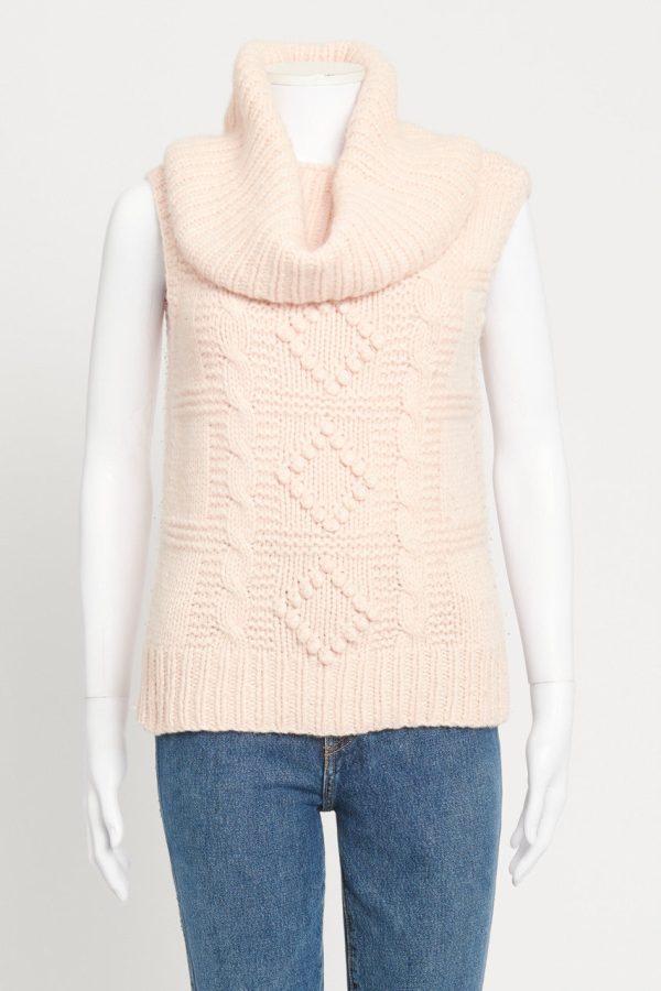 Baby Pink Cashmere Roll Neck Sleeveless Preowned Sweater For Discount