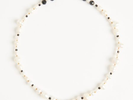 Pearl and antique jet beads with
black tourmaline drop Necklace on Sale