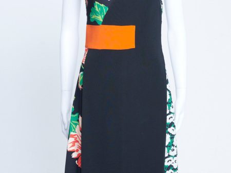 Black And Floral Crepe Panelled Sleeveless Dress Fashion