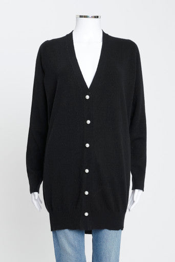 Black Cashmere Preowned Longline Cardigan With Pearl Buttons Discount