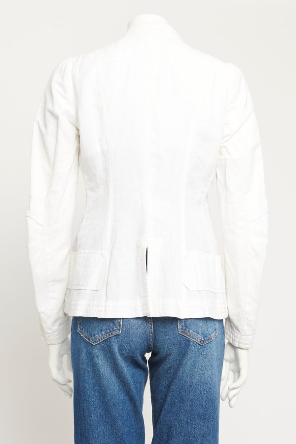 Ivory Asymmetrical Cotton and Linen Preowned Blazer For Sale