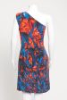 Red and Blue Graphic Print One Shoulder Preowned Dress For Sale