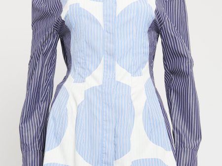 Blue and White Pinstripe Peplum Preowned Shirt For Discount